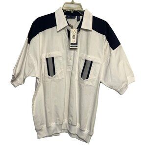 Vintage-Style Envoy Men White & Navy Polo Shirt W/ Front Pockets Large Deadstock